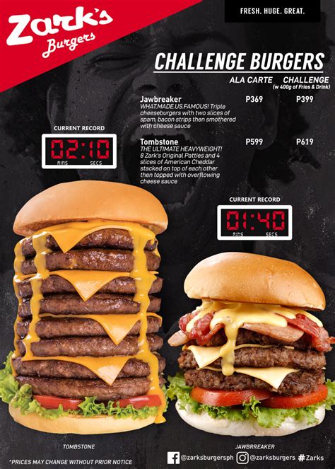 Zark's Burgers Menu .